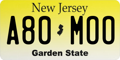 NJ license plate A80MOO