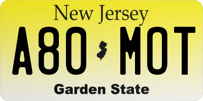 NJ license plate A80MOT