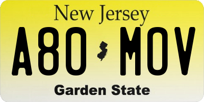 NJ license plate A80MOV