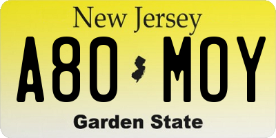 NJ license plate A80MOY