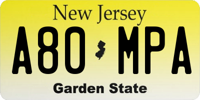 NJ license plate A80MPA