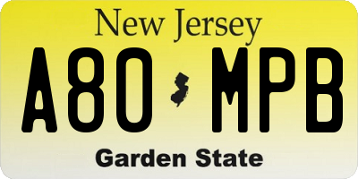 NJ license plate A80MPB
