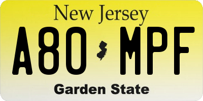 NJ license plate A80MPF