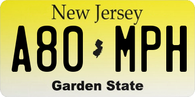 NJ license plate A80MPH