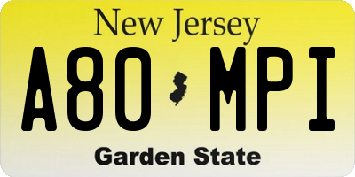 NJ license plate A80MPI