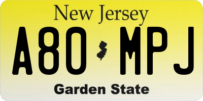 NJ license plate A80MPJ