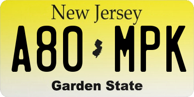 NJ license plate A80MPK
