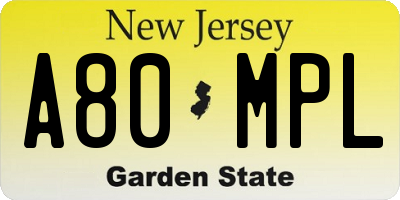 NJ license plate A80MPL