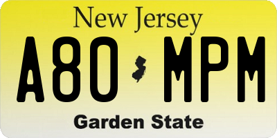 NJ license plate A80MPM