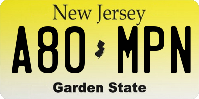 NJ license plate A80MPN