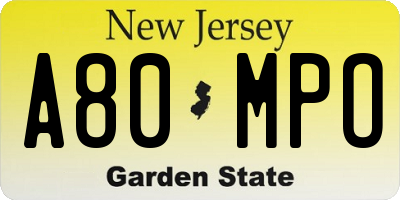 NJ license plate A80MPO