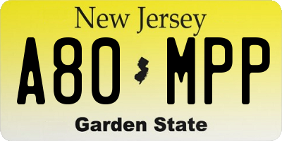 NJ license plate A80MPP