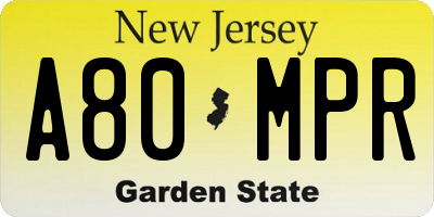 NJ license plate A80MPR