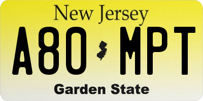NJ license plate A80MPT
