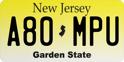 NJ license plate A80MPU