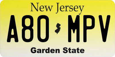 NJ license plate A80MPV