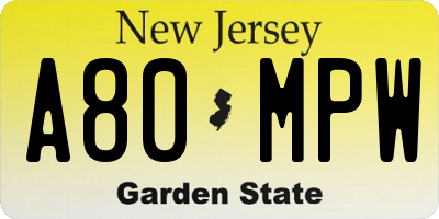 NJ license plate A80MPW