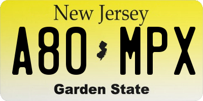 NJ license plate A80MPX