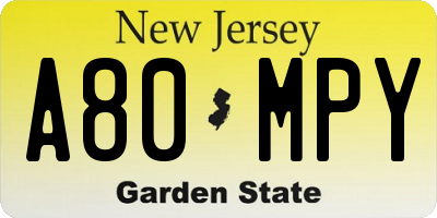 NJ license plate A80MPY