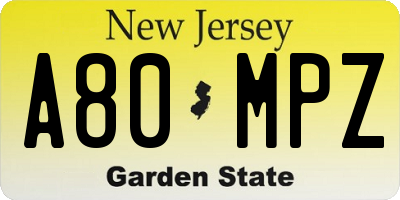 NJ license plate A80MPZ