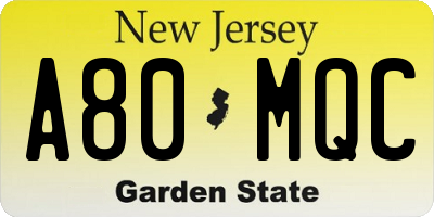NJ license plate A80MQC