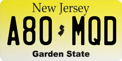 NJ license plate A80MQD