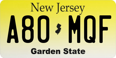 NJ license plate A80MQF