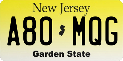 NJ license plate A80MQG