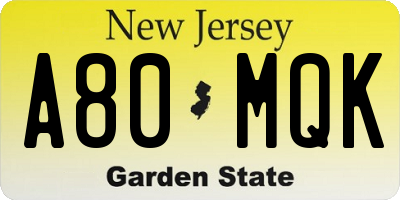 NJ license plate A80MQK