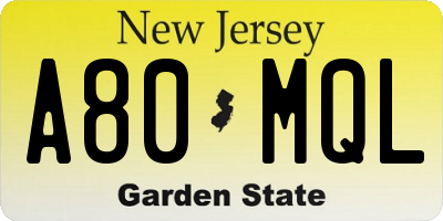NJ license plate A80MQL
