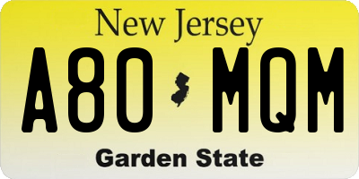 NJ license plate A80MQM