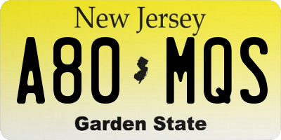 NJ license plate A80MQS
