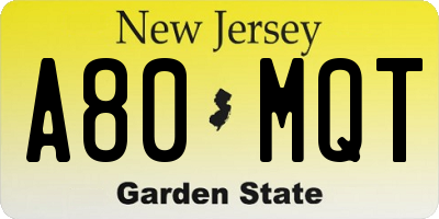 NJ license plate A80MQT