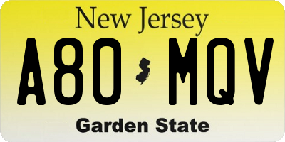 NJ license plate A80MQV
