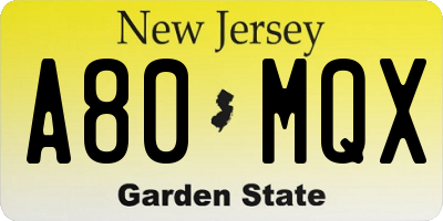 NJ license plate A80MQX