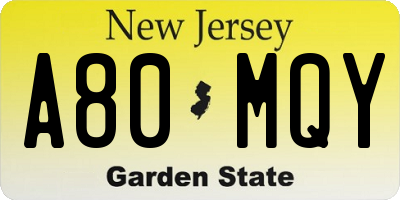 NJ license plate A80MQY