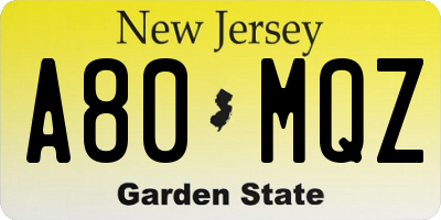 NJ license plate A80MQZ