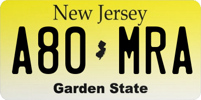 NJ license plate A80MRA
