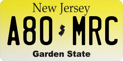 NJ license plate A80MRC