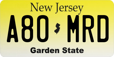 NJ license plate A80MRD