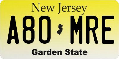 NJ license plate A80MRE