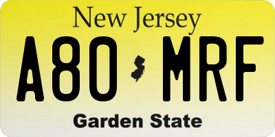 NJ license plate A80MRF