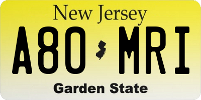NJ license plate A80MRI