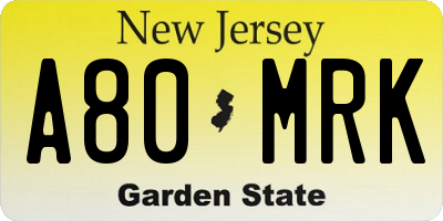NJ license plate A80MRK