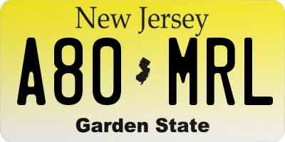 NJ license plate A80MRL