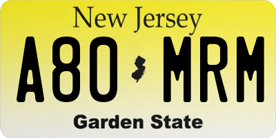 NJ license plate A80MRM