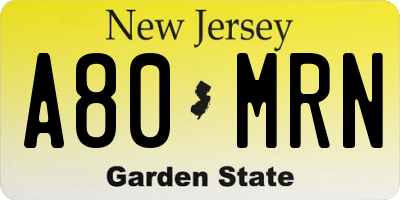 NJ license plate A80MRN
