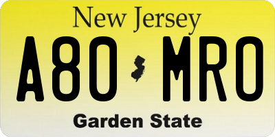 NJ license plate A80MRO
