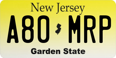NJ license plate A80MRP