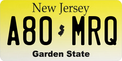 NJ license plate A80MRQ